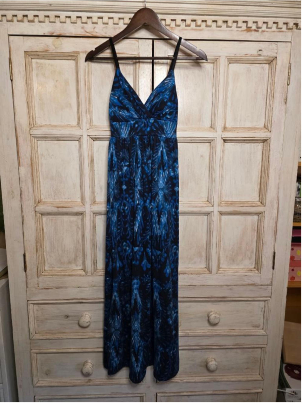Women's Derek Heart Blue Black Abstract Maxi Dress XS